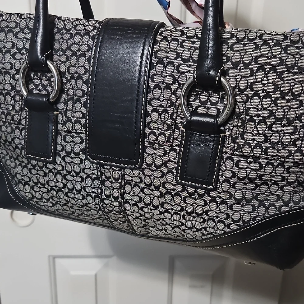 Coach SoHo Signature Satchel with Black Trim and Multicolor Scarf Accent